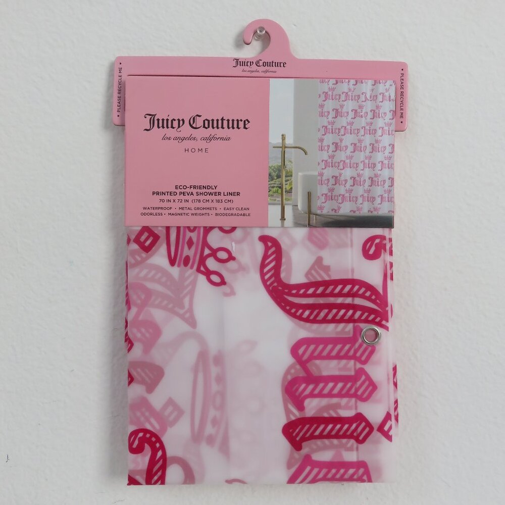 (#117) Juicy Couture PEVA Pink Crown Logo Shower Curtain Liner Bathroom 70x72"